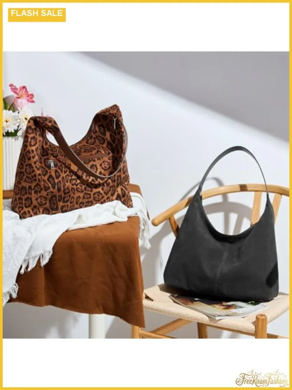 Slouchy Tote Bag 18L Casual Vegan Leather Crescent Hobo Zipper Bag
